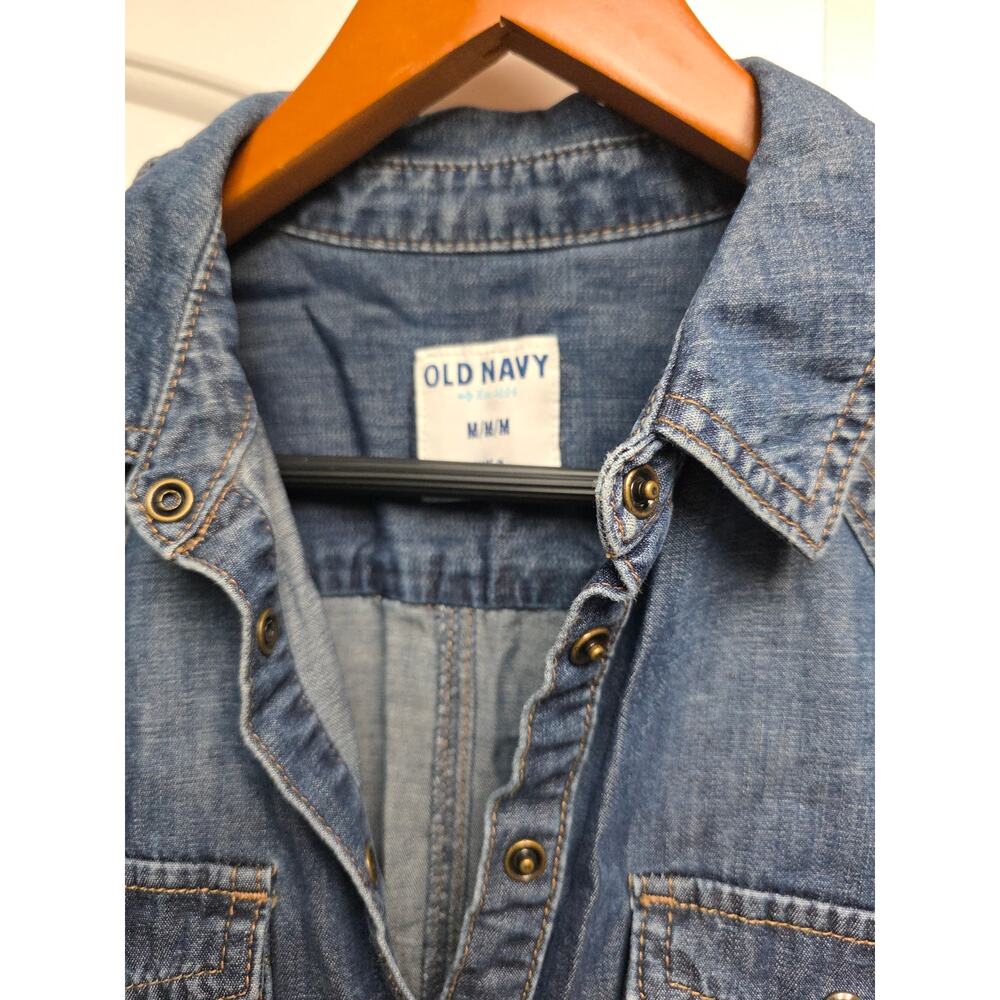 Old Navy Women’s Size M Blue Denim Shirt Dress Long Sleeve, Snap Button Front - Picture 2 of 6